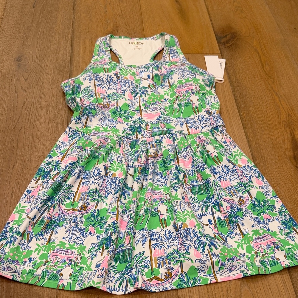 Lilly Pulitzer Green White Pink Tropical Print Racerback Dress